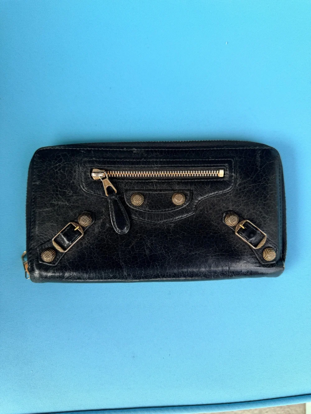 Balenciaga motocross city wallet AUTHENTIC black w gold hardware